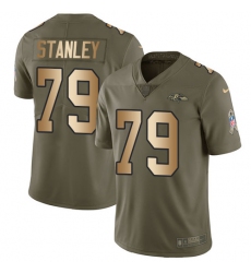 Men's Nike Baltimore Ravens #79 Ronnie Stanley Limited Olive/Gold Salute to Service NFL Jersey