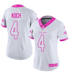 Women's Nike Baltimore Ravens #4 Sam Koch Limited White/Pink Rush Fashion NFL Jersey
