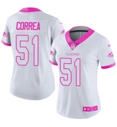 Women's Nike Baltimore Ravens #51 Kamalei Correa Limited White/Pink Rush Fashion NFL Jersey