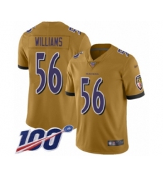 Men's Baltimore Ravens #56 Tim Williams Limited Gold Inverted Legend 100th Season Football Jersey