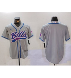 Men's Buffalo Bills Grey Team Blank Cool Base Stitched Baseball Jersey