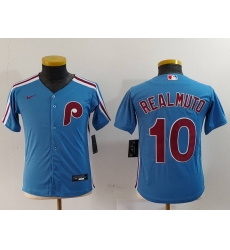 Youth Philadelphia Phillies #10 JT Realmuto Light Blue Cooperstown Cool Base Jersey