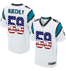 Men's Nike Carolina Panthers #59 Luke Kuechly Elite White Road USA Flag Fashion NFL Jersey