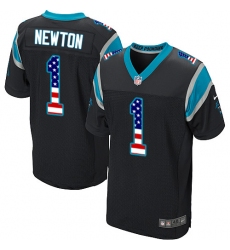 Men's Nike Carolina Panthers #1 Cam Newton Elite Black Home USA Flag Fashion NFL Jersey