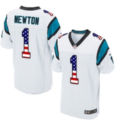 Men's Nike Carolina Panthers #1 Cam Newton Elite White Road USA Flag Fashion NFL Jersey