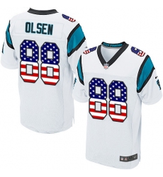 Men's Nike Carolina Panthers #88 Greg Olsen Elite White Road USA Flag Fashion NFL Jersey