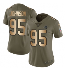 Women's Nike Carolina Panthers #95 Charles Johnson Limited Olive/Gold 2017 Salute to Service NFL Jersey
