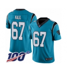Men's Carolina Panthers #67 Ryan Kalil Limited Blue Rush Vapor Untouchable 100th Season Football Jersey
