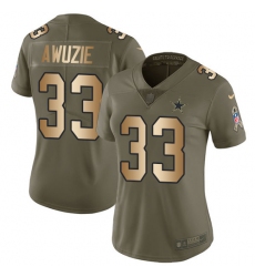 Women's Nike Dallas Cowboys #33 Chidobe Awuzie Limited Olive/Gold 2017 Salute to Service NFL Jersey