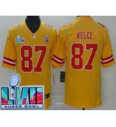 Men's Kansas City Chiefs #87 Travis Kelce Limited Yellow Inverted Super Bowl LVII Vapor Jersey