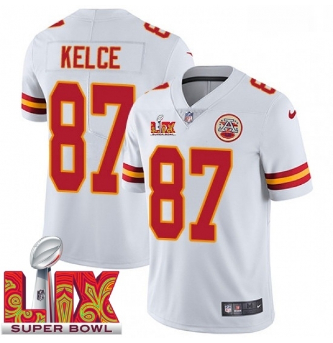 Men's Kansas City Chiefs Travis Kelce #87 White 2024 2025 Super Bowl LIX F U S E Stitched Jersey